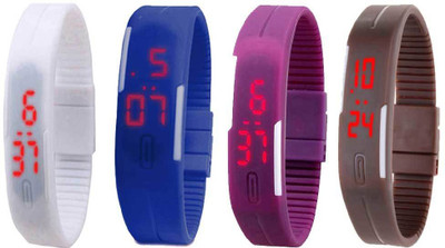 

NS18 Silicone Led Magnet Band Combo of 4 White, Blue, Purple And Brown Watch - For Boys & Girls