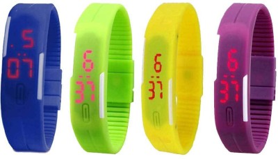 NS18 Silicone Led Magnet Band Watch Combo of 4 Blue, Green, Yellow And Purple Digital Watch  - For Couple   Watches  (NS18)