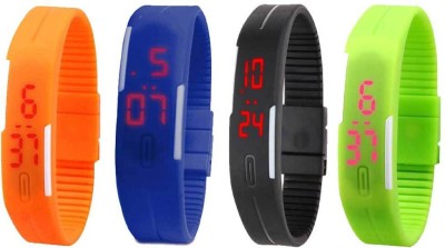 NS18 Silicone Led Magnet Band Combo of 4 Orange, Blue, Black And Green Digital Watch  - For Boys & Girls   Watches  (NS18)