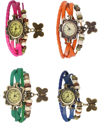 

Kissu Vintage Rakhi Combo of 4 Pink, Green, Orange And Blue Watch - For Women