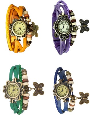 NS18 Vintage Butterfly Rakhi Combo of 4 Yellow, Green, Purple And Blue Analog Watch  - For Women   Watches  (NS18)
