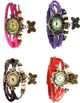 NS18 Vintage Butterfly Rakhi Combo of 4 Pink, Brown, Purple And Red Analog Watch  - For Women   Watches  (NS18)