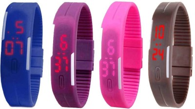 NS18 Silicone Led Magnet Band Combo of 4 Blue, Purple, Pink And Brown Digital Watch  - For Boys & Girls   Watches  (NS18)