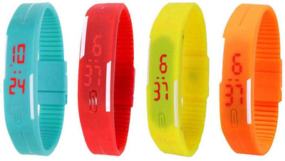 

NS18 Silicone Led Magnet Band Combo of 4 Sky Blue, Red, Yellow And Orange Watch - For Boys & Girls