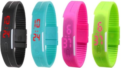 NS18 Silicone Led Magnet Band Combo of 4 Black, Sky Blue, Pink And Green Digital Watch  - For Boys & Girls   Watches  (NS18)