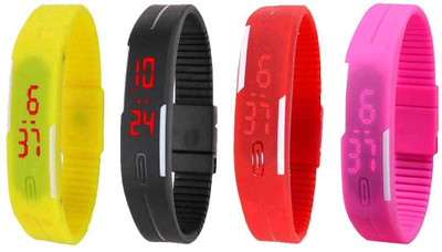 

Kissu Led Magnet Band Combo of 4 Yellow, Black, Red And Pink Watch - For Men & Women