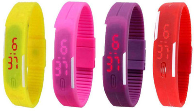 

NS18 Silicone Led Magnet Band Watch Combo of 4 Yellow, Pink, Purple And Red Watch - For Couple