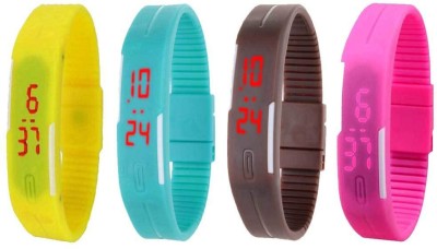 NS18 Silicone Led Magnet Band Combo of 4 Yellow, Sky Blue, Brown And Pink Digital Watch  - For Boys & Girls   Watches  (NS18)