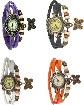 NS18 Vintage Butterfly Rakhi Combo of 4 Purple, White, Black And Orange Analog Watch  - For Women   Watches  (NS18)