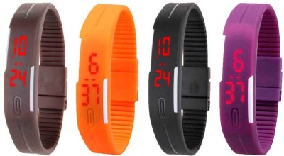 NS18 Silicone Led Magnet Band Watch Combo of 4 Brown, Orange, Black And Purple Digital Watch  - For Couple   Watches  (NS18)