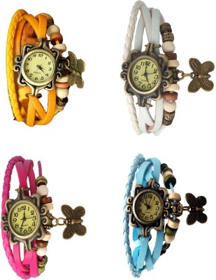 NS18 Vintage Butterfly Rakhi Combo of 4 Yellow, Pink, White And Sky Blue Analog Watch  - For Women   Watches  (NS18)