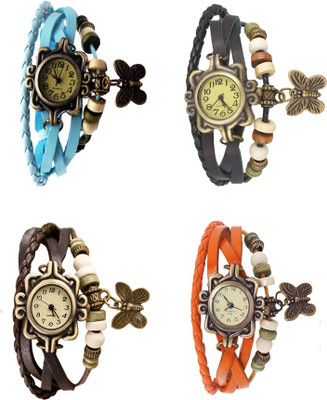 

Kissu Vintage Rakhi Combo of 4 Sky Blue, Brown, Black And Orange Watch - For Women