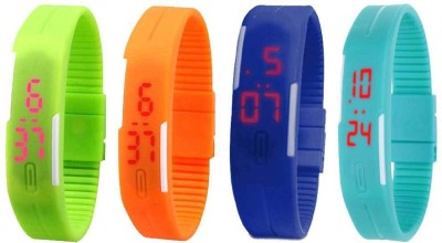 NS18 Silicone Led Magnet Band Watch Combo of 4 Green, Orange, Blue And Sky Blue Digital Watch  - For Couple   Watches  (NS18)