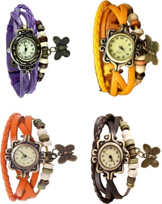 NS18 Vintage Butterfly Rakhi Combo of 4 Purple, Orange, Yellow And Brown Analog Watch  - For Women   Watches  (NS18)