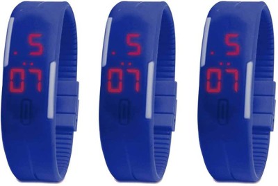 NS18 Silicone Led Magnet Band Combo of 3 Blue Digital Watch  - For Boys & Girls   Watches  (NS18)