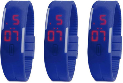 Kissu Led Band Watch Combo of 3 Blue Watch - For Couple
