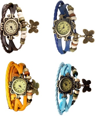 NS18 Vintage Butterfly Rakhi Combo of 4 Brown, Yellow, Blue And Sky Blue Analog Watch  - For Women   Watches  (NS18)