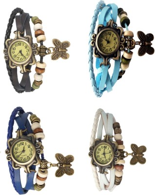 NS18 Vintage Butterfly Rakhi Combo of 4 Black, Blue, Sky Blue And White Analog Watch  - For Women   Watches  (NS18)