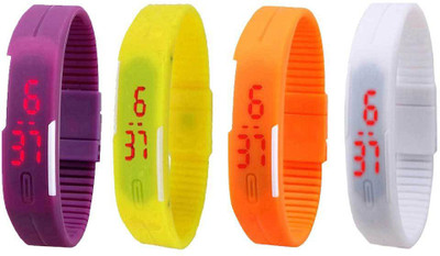 

NS18 Silicone Led Magnet Band Combo of 4 Purple, Yellow, Orange And White Watch - For Boys & Girls