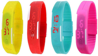 

Kissu Led Magnet Band Combo of 4 Yellow, Red, Sky Blue And Pink Watch - For Men & Women
