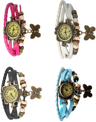 

Kissu Vintage Rakhi Combo of 4 Pink, Black, White And Sky Blue Watch - For Women