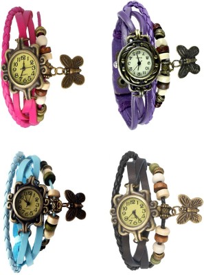 NS18 Vintage Butterfly Rakhi Combo of 4 Pink, Sky Blue, Purple And Black Analog Watch  - For Women   Watches  (NS18)