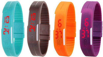 

NS18 Silicone Led Magnet Band Watch Combo of 4 Sky Blue, Brown, Orange And Purple Watch - For Couple