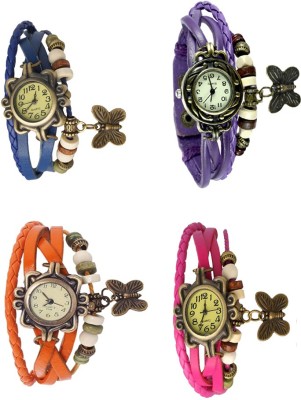 NS18 Vintage Butterfly Rakhi Combo of 4 Blue, Orange, Purple And Pink Analog Watch  - For Women   Watches  (NS18)