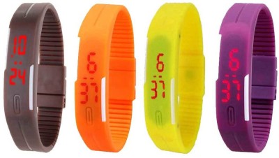 NS18 Silicone Led Magnet Band Watch Combo of 4 Brown, Orange, Yellow And Purple Digital Watch  - For Couple   Watches  (NS18)