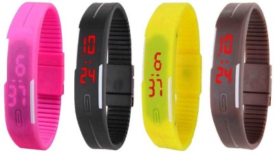 NS18 Silicone Led Magnet Band Combo of 4 Pink, Black, Yellow And Brown Digital Watch  - For Boys & Girls   Watches  (NS18)