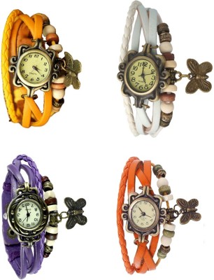 NS18 Vintage Butterfly Rakhi Combo of 4 Yellow, Purple, White And Orange Analog Watch  - For Women   Watches  (NS18)