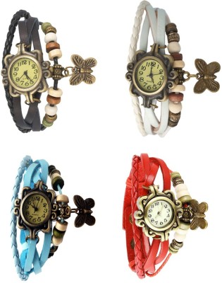 NS18 Vintage Butterfly Rakhi Combo of 4 Black, Sky Blue, White And Red Analog Watch  - For Women   Watches  (NS18)