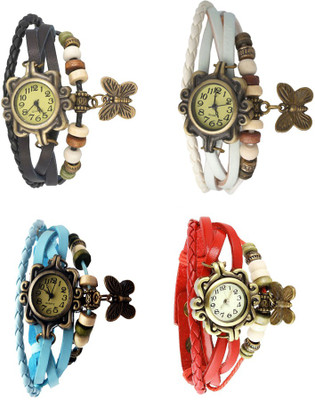 

Kissu Vintage Rakhi Combo of 4 Black, Sky Blue, White And Red Watch - For Women