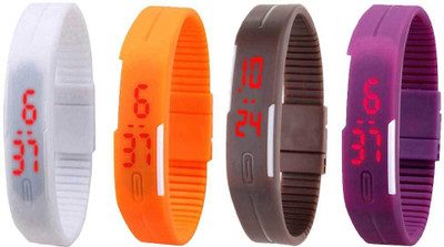 

Kissu Led Magnet Band Combo of 4 White, Orange, Brown And Purple Watch - For Men & Women