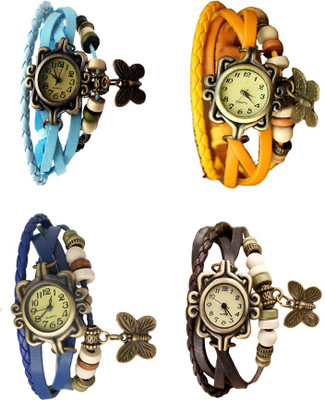 

Kissu Vintage Rakhi Combo of 4 Sky Blue, Blue, Yellow And Brown Watch - For Women