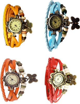 

Kissu Vintage Rakhi Combo of 4 Yellow, Orange, Sky Blue And Red Watch - For Women