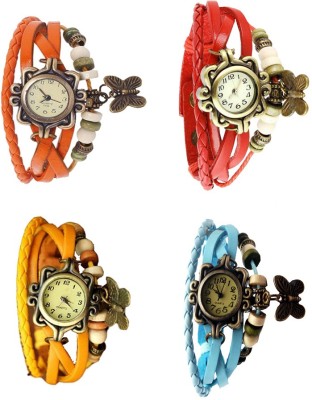NS18 Vintage Butterfly Rakhi Combo of 4 Orange, Yellow, Red And Sky Blue Analog Watch  - For Women   Watches  (NS18)