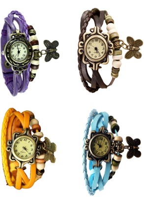 NS18 Vintage Butterfly Rakhi Combo of 4 Purple, Yellow, Brown And Sky Blue Analog Watch  - For Women   Watches  (NS18)