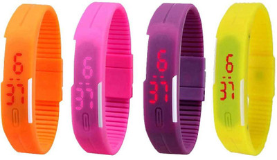 

Kissu Led Magnet Band Combo of 4 Orange, Pink, Purple And Yellow Watch - For Men & Women