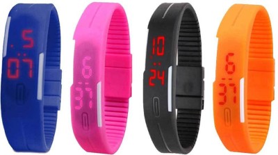 NS18 Silicone Led Magnet Band Combo of 4 Blue, Pink, Black And Orange Digital Watch  - For Boys & Girls   Watches  (NS18)