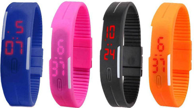 

Kissu Led Magnet Band Combo of 4 Blue, Pink, Black And Orange Watch - For Men & Women