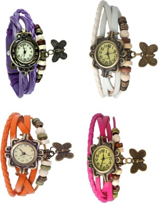 NS18 Vintage Butterfly Rakhi Combo of 4 Purple, Orange, White And Pink Analog Watch  - For Women   Watches  (NS18)