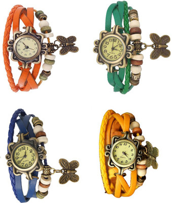 

Kissu Vintage Rakhi Combo of 4 Orange, Blue, Green And Yellow Watch - For Women