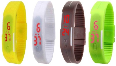 NS18 Silicone Led Magnet Band Combo of 4 Yellow, White, Brown And Green Digital Watch  - For Boys & Girls   Watches  (NS18)