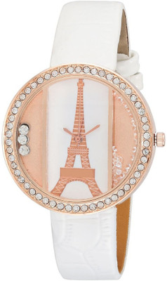 

Zillion Eiffel Tower Embossed Dial White Strap Watch - For Women