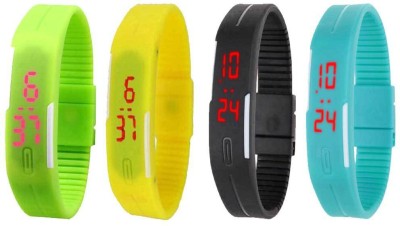 NS18 Silicone Led Magnet Band Watch Combo of 4 Green, Yellow, Black And Sky Blue Digital Watch  - For Couple   Watches  (NS18)