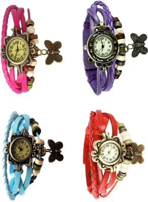 NS18 Vintage Butterfly Rakhi Combo of 4 Pink, Sky Blue, Purple And Red Analog Watch  - For Women   Watches  (NS18)