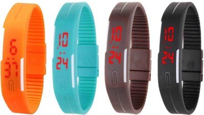 NS18 Silicone Led Magnet Band Combo of 4 Orange, Sky Blue, Brown And Black Digital Watch  - For Boys & Girls   Watches  (NS18)