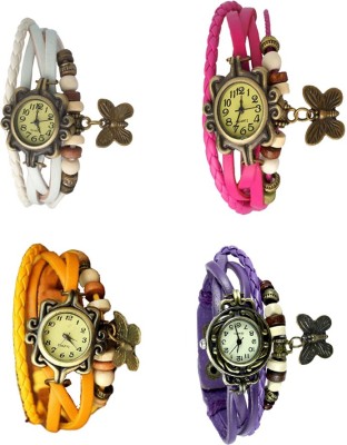 NS18 Vintage Butterfly Rakhi Combo of 4 White, Yellow, Pink And Purple Analog Watch  - For Women   Watches  (NS18)
