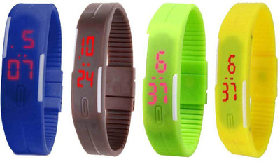 

Kissu Led Magnet Band Combo of 4 Blue, Brown, Green And Yellow Watch - For Men & Women